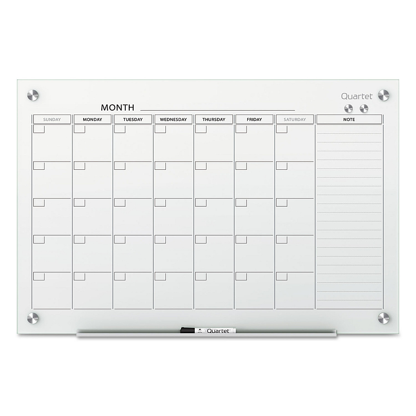 Quartet Infinity Magnetic Glass Calendar Board, One Month, 48 x 36, White Surface (GC4836F)