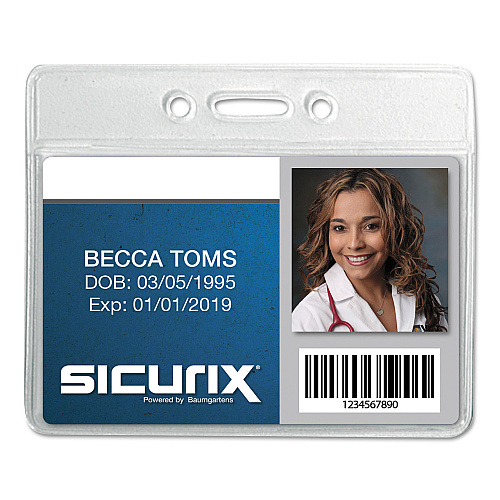 SICURIX Badge Holder, Horizontal, 2.13 x 3.38, Clear, 12/Pack (67810)