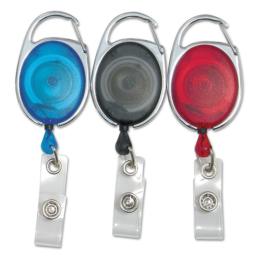 SICURIX Quick Clip Card Reels, 30" Extension, Blue/Red/Smoke, 3/Pack (68769)