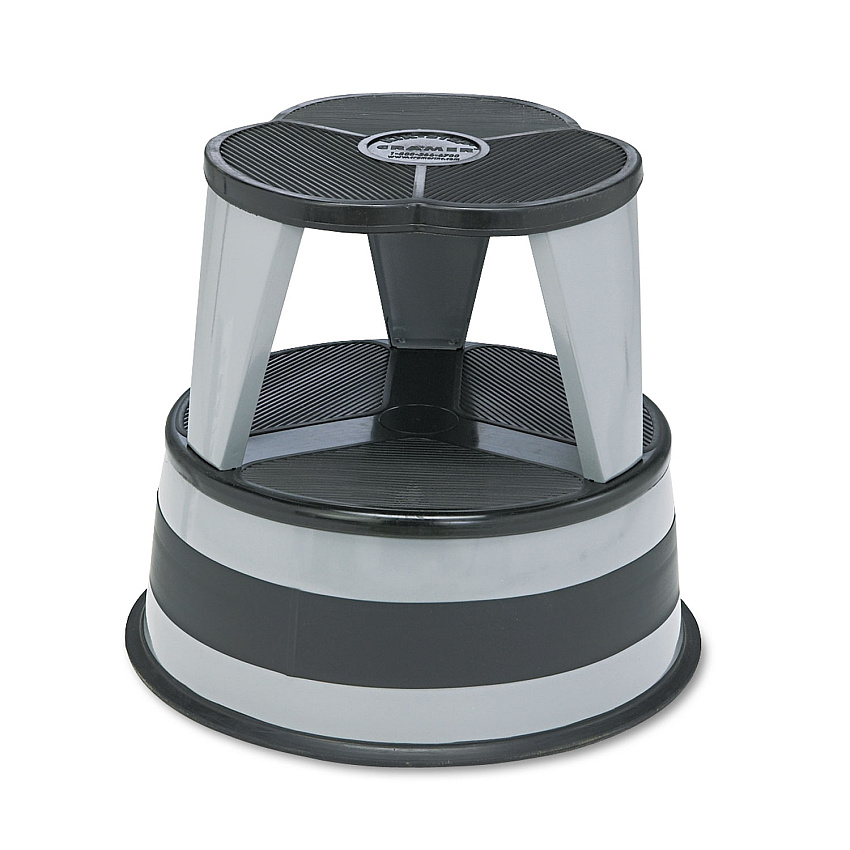 Cramer Kik-Step Steel Step Stool, 2-Step, 350 lb Capacity, 16" Diameter x 14.25"h, Slate (100182)