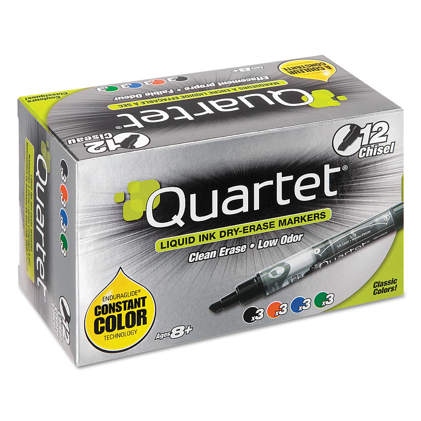 Quartet EnduraGlide Dry Erase Marker, Broad Chisel Tip, Four Assorted Colors, 12/Set (500118M)