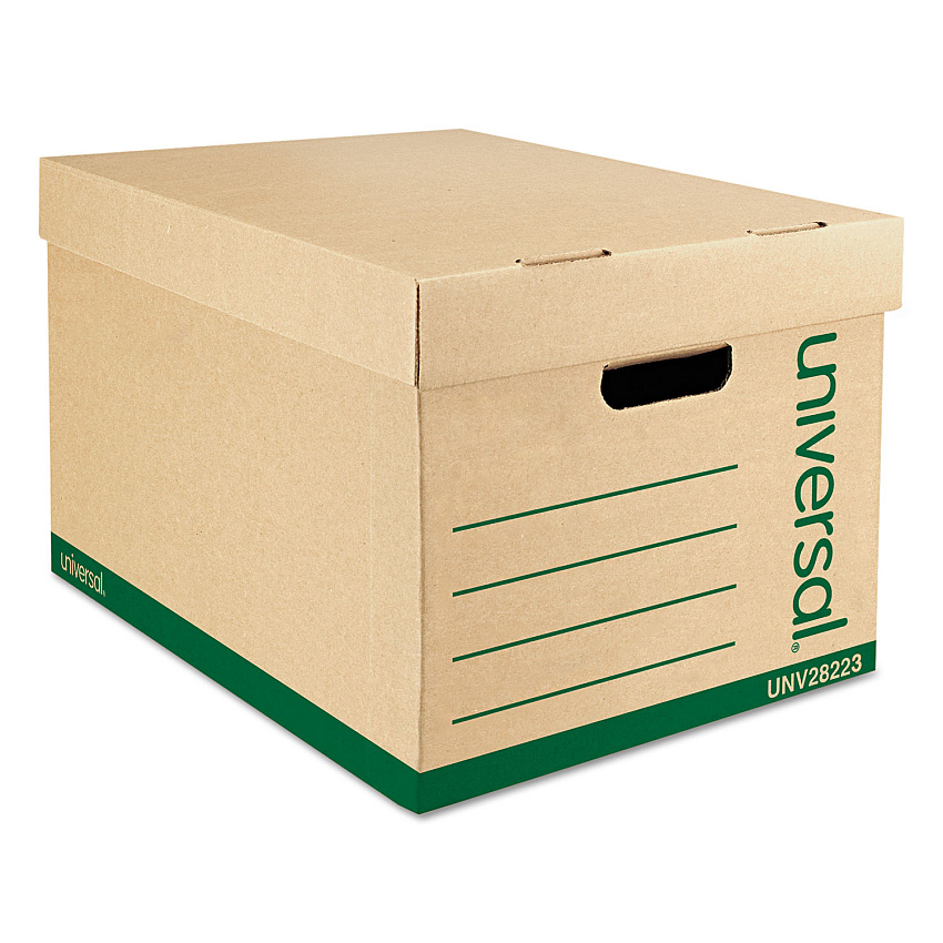 Universal Recycled Medium-Duty Record Storage Box, Letter/Legal Files, Kraft/Green, 12/Carton (UNV28223)