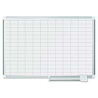 MasterVision Gridded Magnetic Steel Dry Erase Planning Board, 1 x 2 Grid, 36 x 24, White Surface, Silver Aluminum Frame (MA0392830)