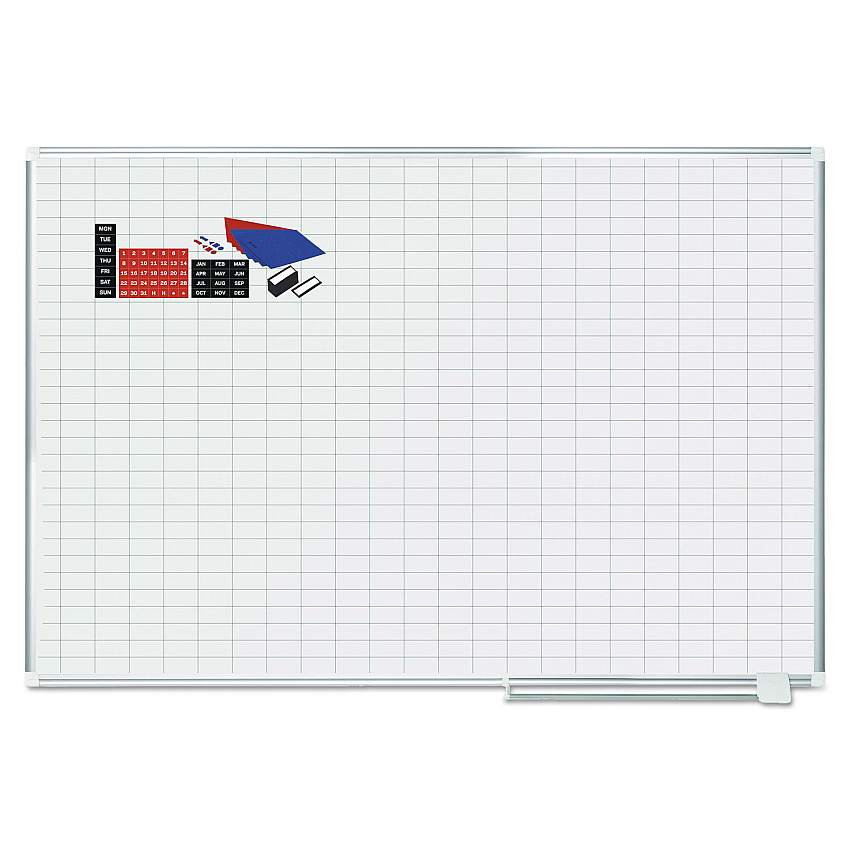 MasterVision Gridded Magnetic Steel Dry Erase Planning Board with Accessories, 1 x 2 Grid, 72 x 48, White Surface, Silver Aluminum Frame (MA2792830A)