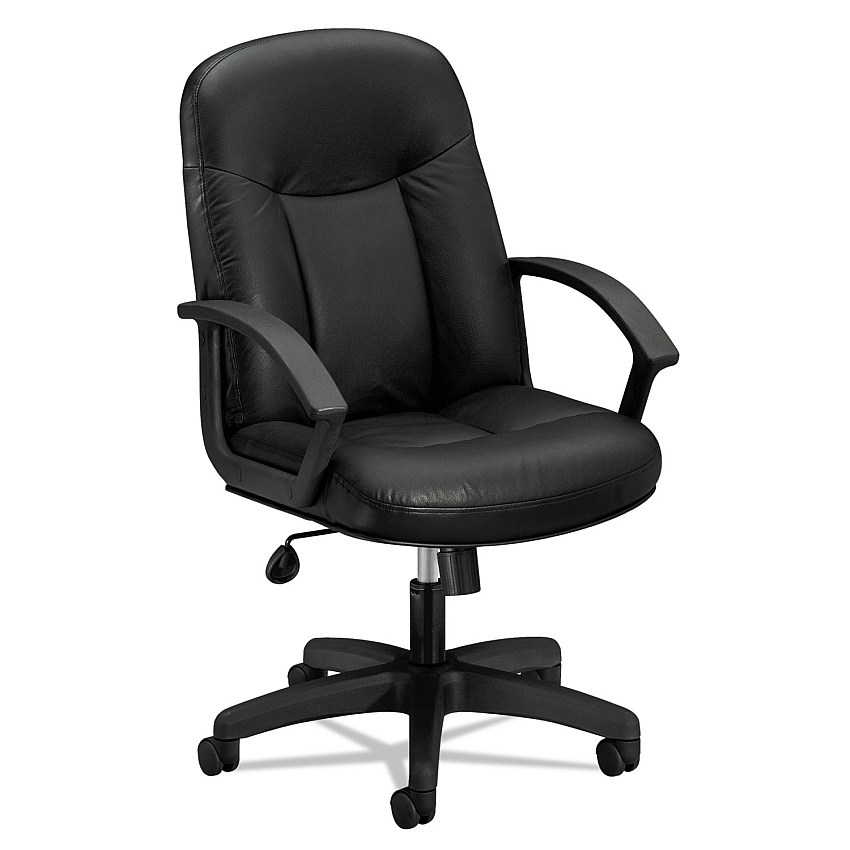 HON HVL601 Series Executive High-Back Leather Chair, Supports Up to 250 lb, 17.44" to 20.94" Seat Height, Black (VL601SB11)