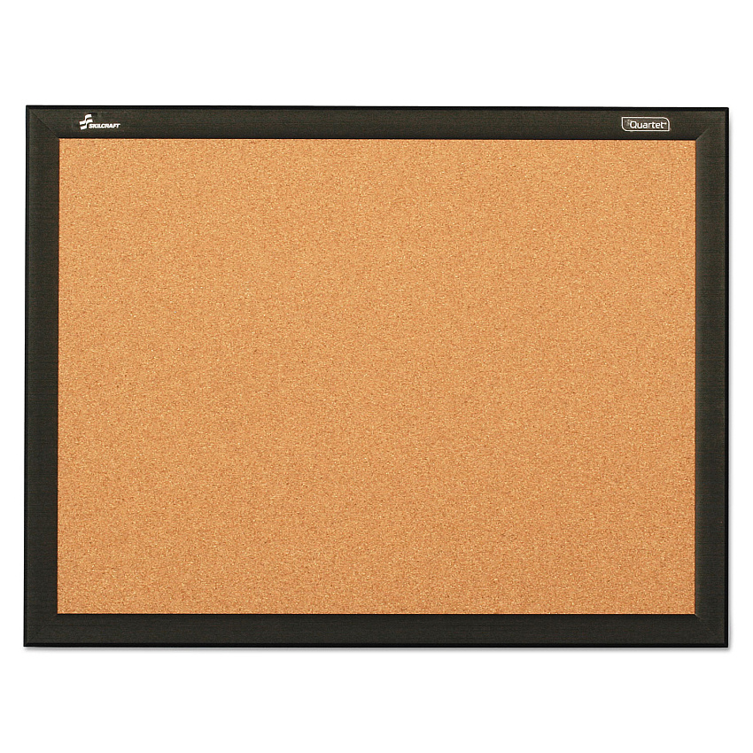 AbilityOne 7195016511284, SKILCRAFT Cork Board, 36 x 24, Natural Tan Surface, Black Aluminum Frame