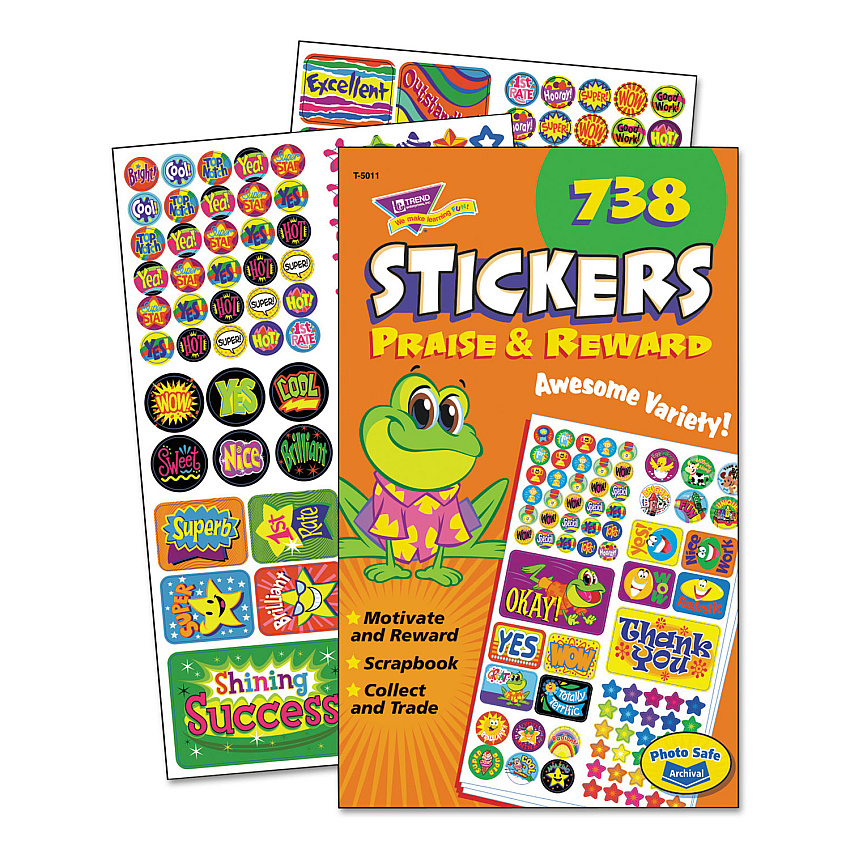 TREND Sticker Assortment Pack, Frogs, Starts, Thank You!, Assorted Colors, 738/Pad (5011)