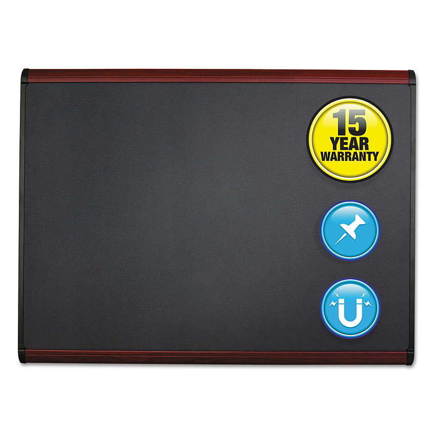 Quartet Prestige Plus Magnetic Fabric Bulletin Boards, 48 x 36, Gray Surface, Mahogany Fiberboard/Plastic Frame (MB544M)