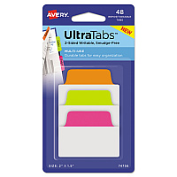 Avery Ultra Tabs Repositionable Tabs, Standard: 2" x 1.5", 1/5-Cut, Assorted Neon Colors, 48/Pack (74756)