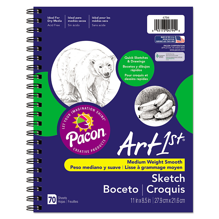 Pacon Art1st Sketch Diary, 60 lb Text Paper Stock, Blue Cover, (70) 11 x 8.5 Sheets (4794)