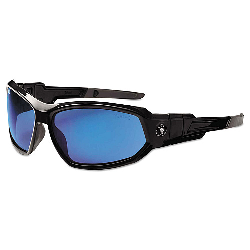 ergodyne Skullerz Loki Safety Glass/Goggle, Black Frame/Blue Mirror Lens, Nylon/Polycarb (56092)