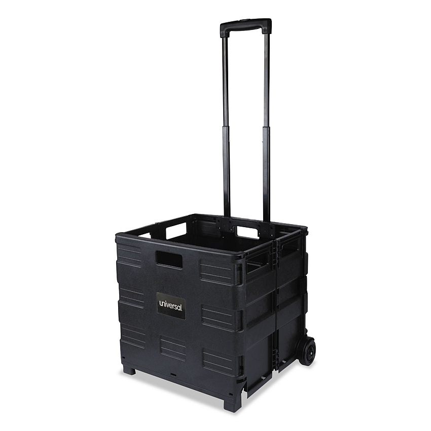 Universal Collapsible Mobile Storage Crate, Plastic, 18.25 x 15 x 18.25 to 39.37, Black (UNV14110)