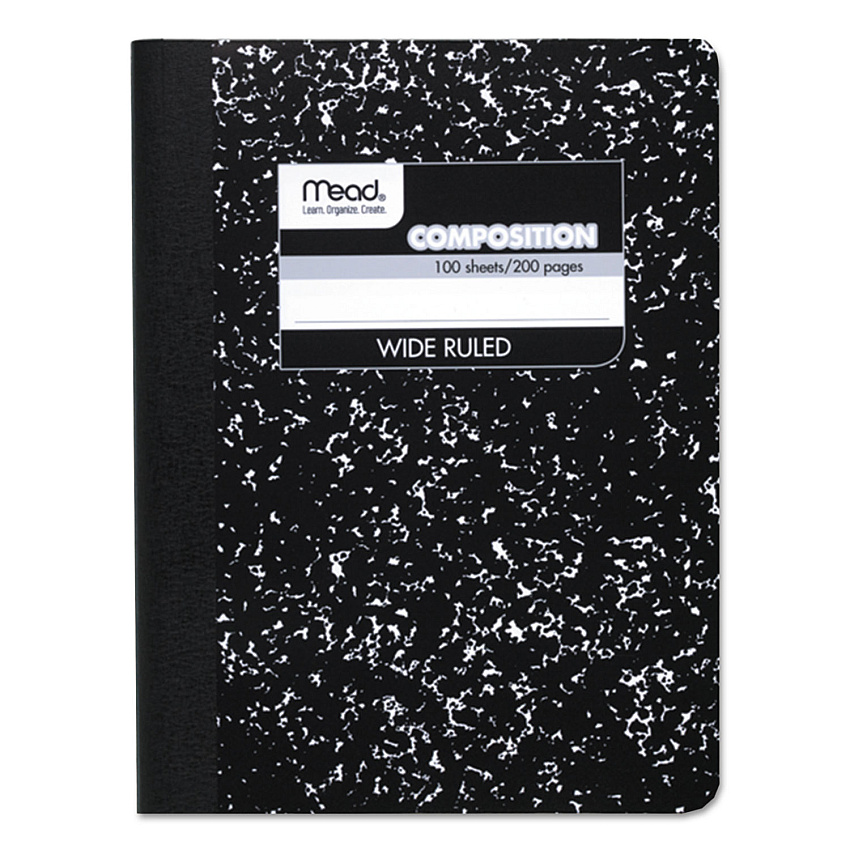 Mead Composition Book, Wide/Legal Rule, Black Cover, (100) 9.75 x 7.5 Sheets (09910)