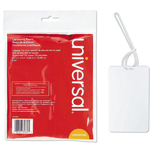 Universal Laminating Pouches, 5 mil, 2.5" x 4.25", Gloss Clear, 25/Pack (UNV84660)
