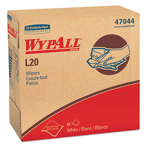 WypAll L20 Towels, POP-UP Box, 4-Ply, 9.1 x 16.8, Unscented, White, 88/Box, 10 Boxes/Carton (47044)
