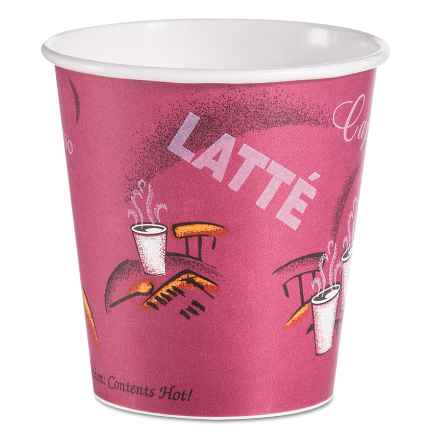 SOLO Paper Hot Drink Cups in Bistro Design, 10 oz, Maroon, 1,000/Carton (510SI)