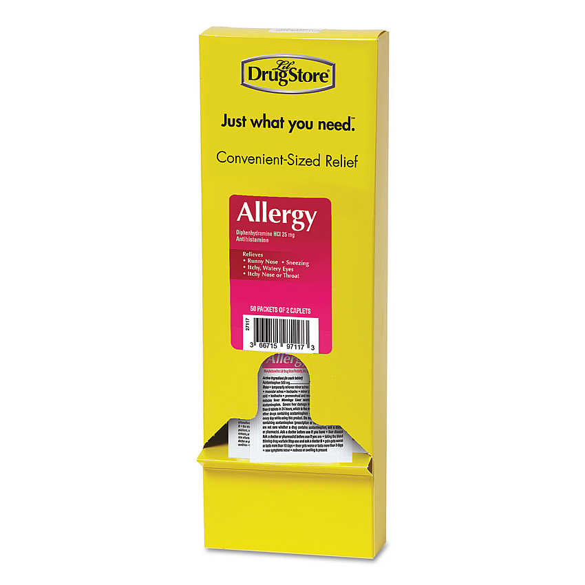 Lil' Drug Store Allergy Relief Tablets, Refill Pack, Two Tablets/Packet, 50 Packets/Box (97117)