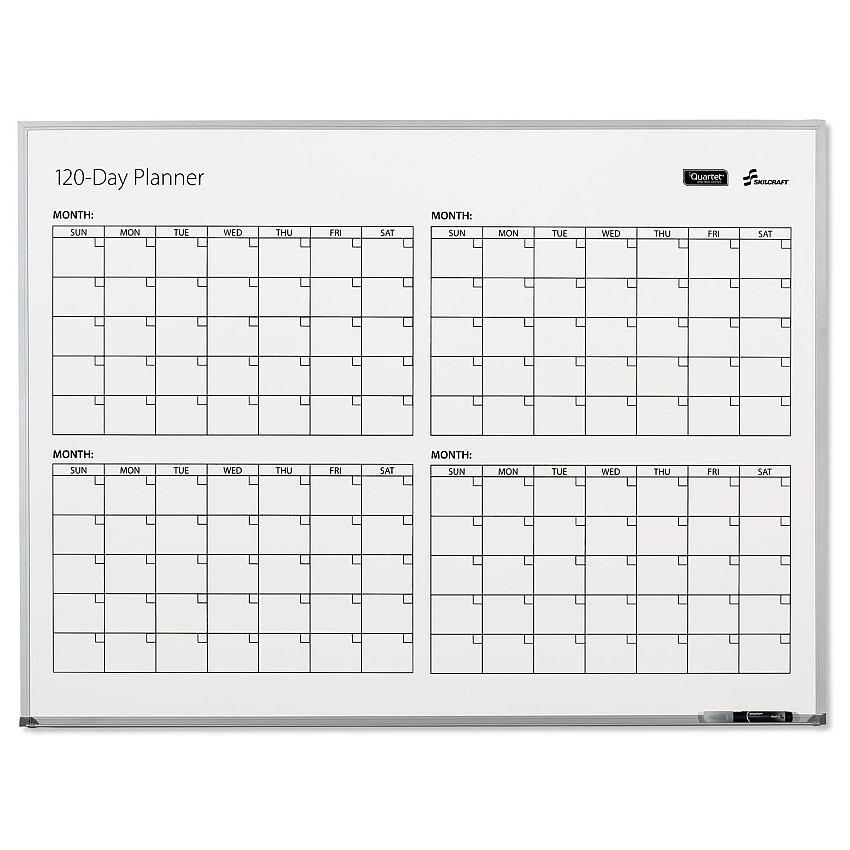AbilityOne 7110016222133, SKILCRAFT 4-Month Dry Erase Calendar, 48 x 36, White Surface, Silver Aluminum Frame