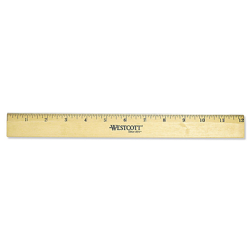 Westcott Wood Ruler with Single Metal Edge, Standard, 12" Long (05011)