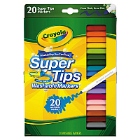 Crayola Washable Super Tips Markers, Fine/Broad Bullet Tips, Assorted Colors, 20/Set (588106)