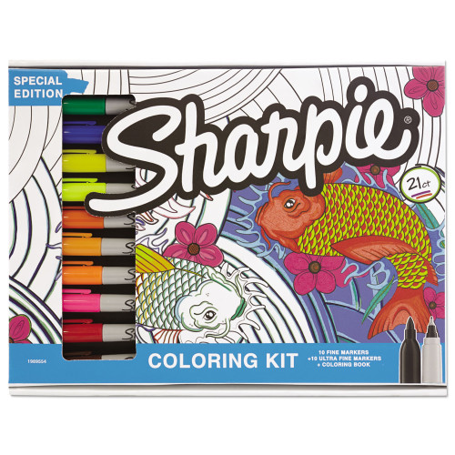 Sharpie Adult Coloring Kit, Aquatic Theme Coloring Book with 20 Markers  (1989554)