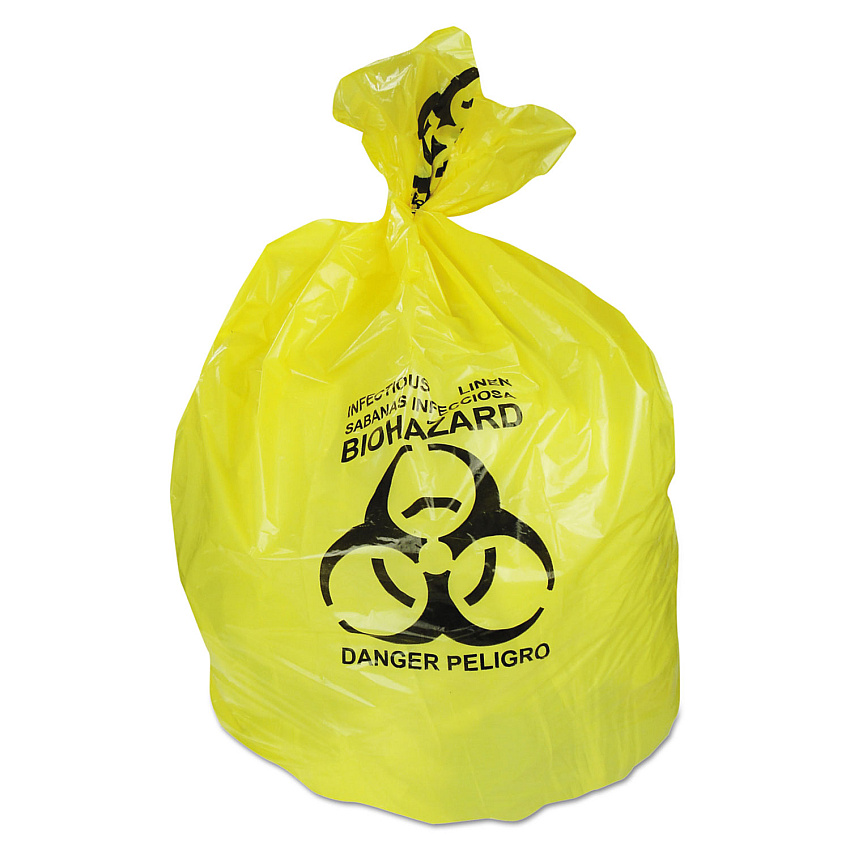 Heritage Healthcare Biohazard Printed Can Liners, Biohazard Infectious Waste, 30 gal, 1.3 mil, 30" x 43", Yellow, Flat Pack, 200/CT (A6043PY)