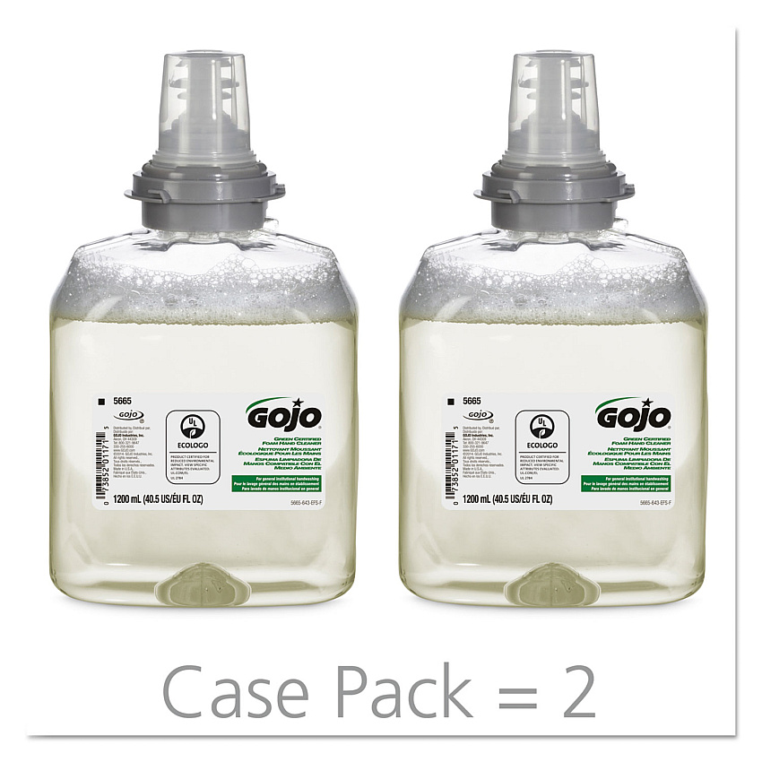 GOJO TFX Green Certified Foam Hand Cleaner Refill, Unscented, 1,200 mL, 2/Carton (566502CT)