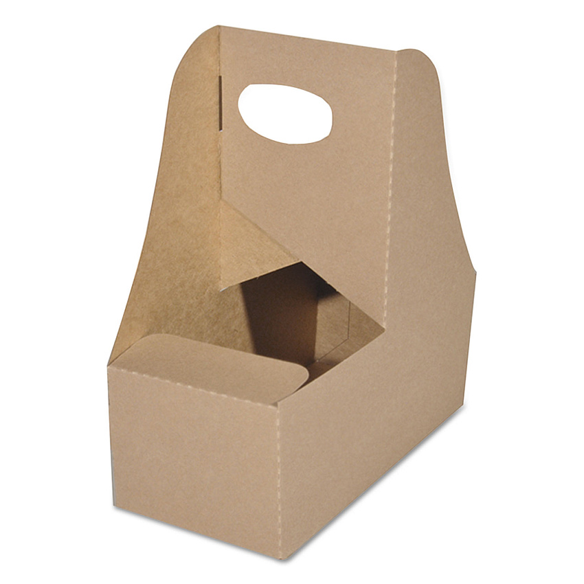 4-corner Pop-up Food And Drink Tray, 2-cup Drink Carrier, Up To 24 Oz Beverages, 7.63 X 3.75 X 8.88, Brown, Paper, 250/carton