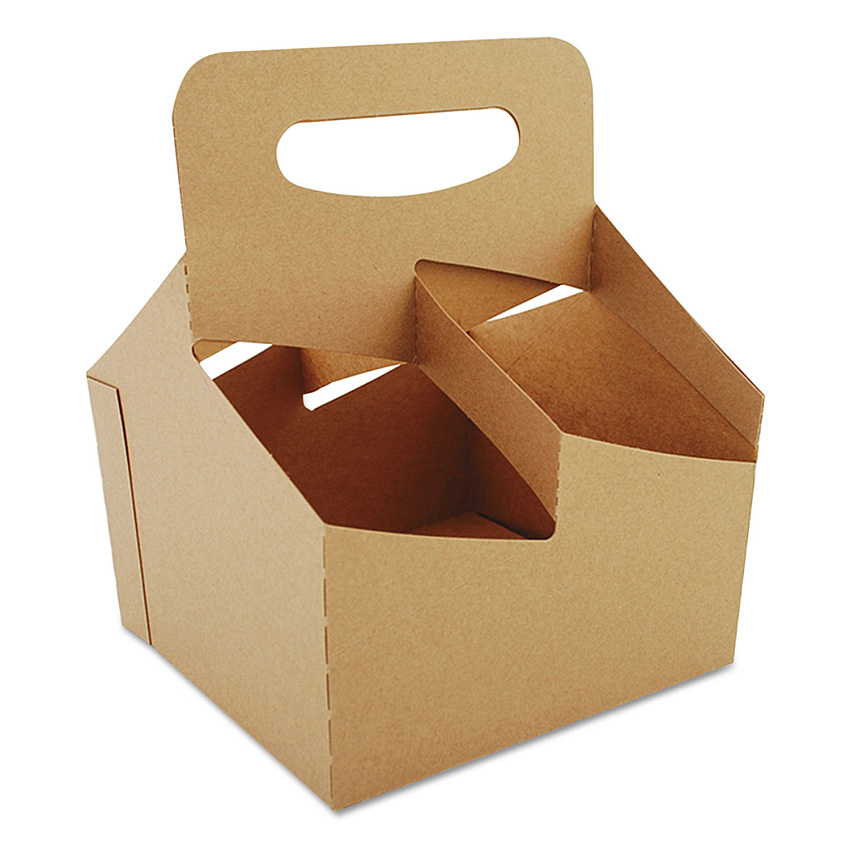 4-corner Pop-up Food And Drink Tray, 4-cup Drink Carrier, Up To 32 Oz Beverages, 7.25 X 7 X 9.25, White, Paper, 250/carton