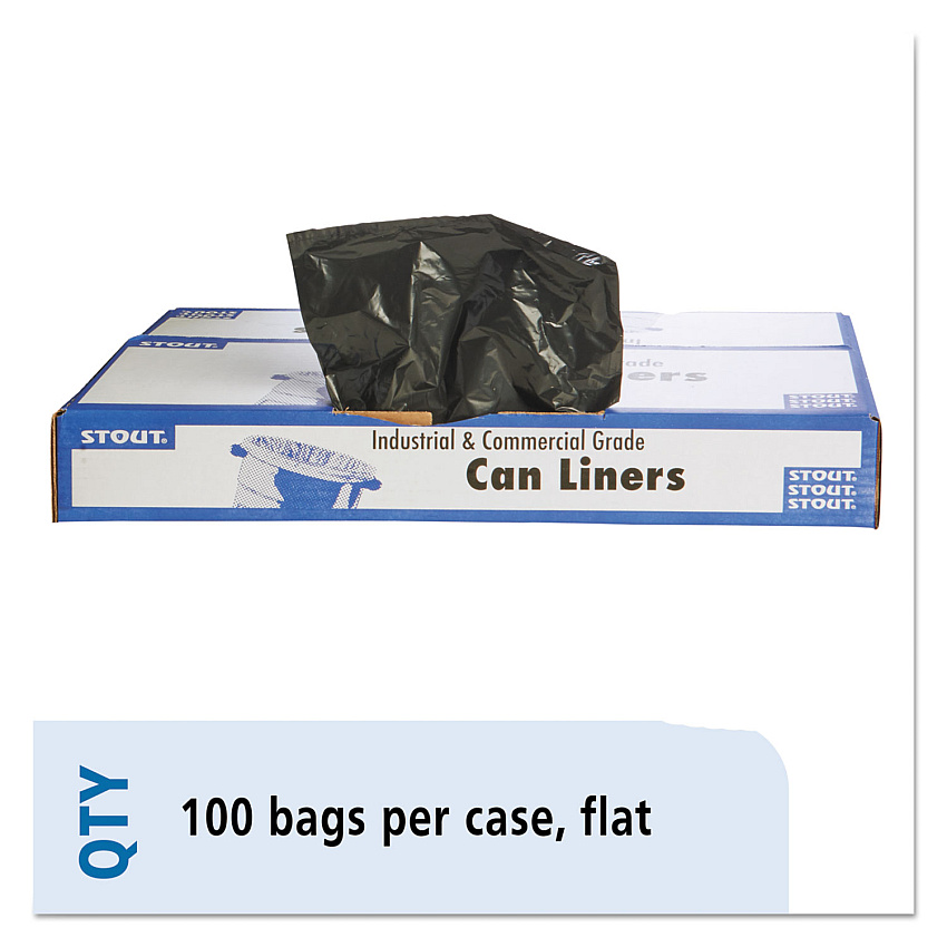 Stout by Envision Total Recycled Content Plastic Trash Bags, 60 gal, 1.5 mil, 38" x 60", Black/Brown, 100/Carton (T3860B15)