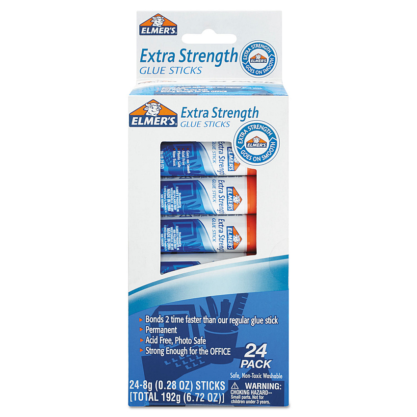 Elmer's Extra-Strength Office Glue Stick, 0.28 oz, Dries Clear, 24/Pack (E554)