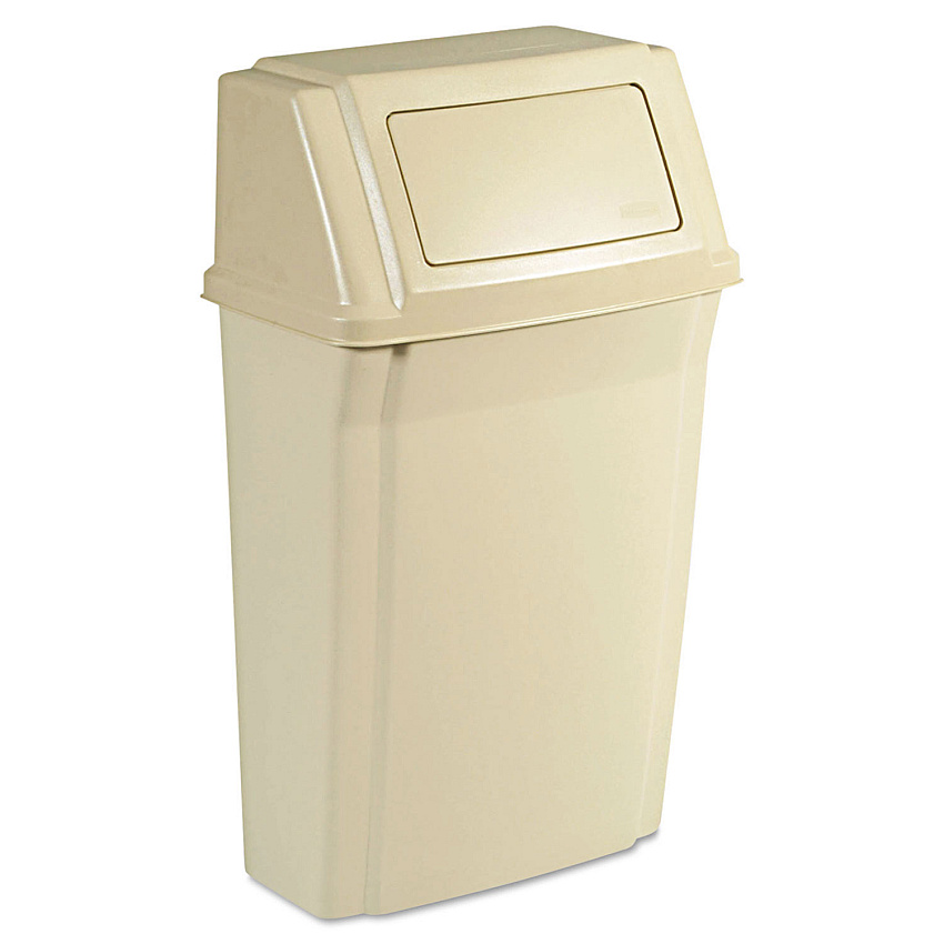 Rubbermaid Commercial Slim Jim Wall-Mounted Container, 15 gal, Plastic, Beige (7822BEI)