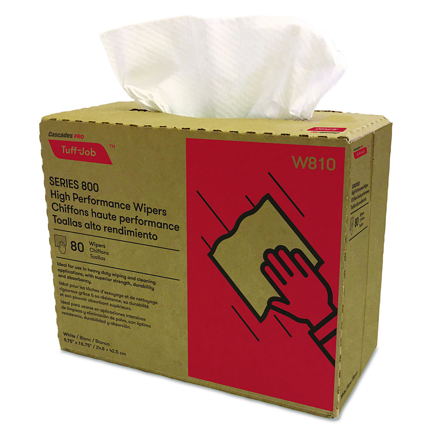 Cascades Tuff-Job Spunlace Towels, 1-Ply, 9.75 x 16.75, White, 80 Sheets/Box, 5 Boxes/Carton (W810)