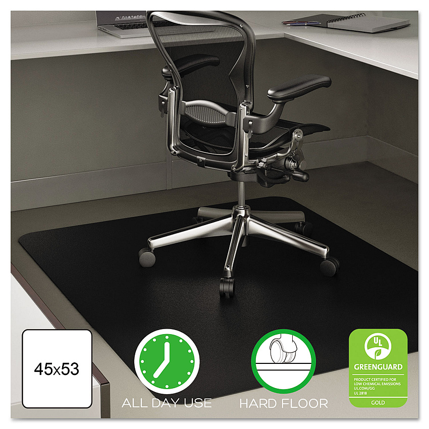 Deflecto EconoMat All Day Use Chair Mat for Hard Floors, Flat Packed, 45 x 53, Black (CM21242BLK)