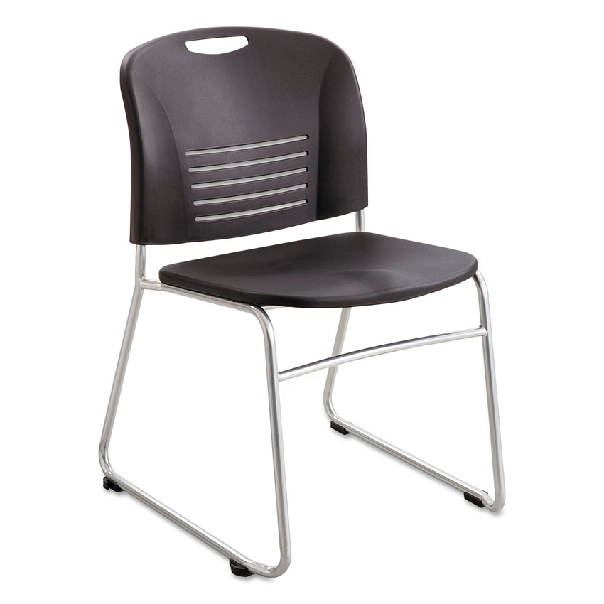 Safco Vy Series Stack Chairs, Supports Up to 350 lb, 18.75" Seat Height, Black Seat, Black Back, Silver Base, 2/Carton (4292BL)