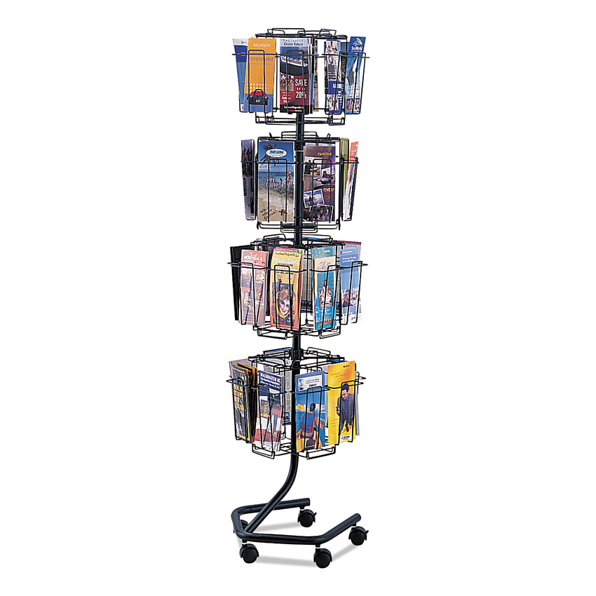 Safco Wire Rotary Display Racks, 32 Compartments, 15w x 15d x 60h, Charcoal (4128CH)