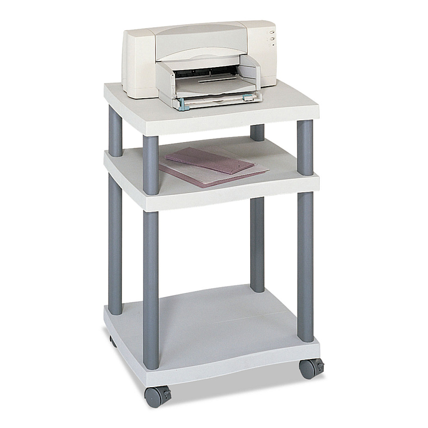 Safco Wave Design Deskside Printer Stand, Plastic, 3 Shelves, 20" x 17.5" x 29.25", White/Charcoal Gray (1860GR)