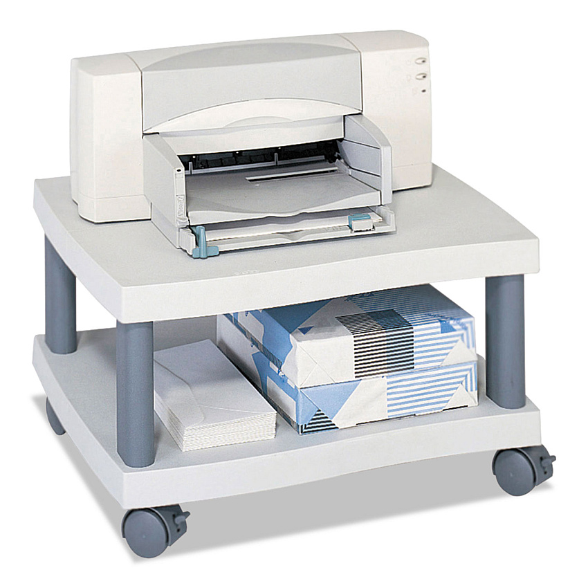 Safco Wave Design Under-Desk Printer Stand, Plastic, 2 Shelves, 20" x 17.5" x 11.5", White/Charcoal Gray (1861GR)