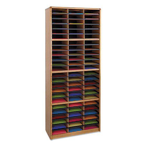 Safco Steel/Fiberboard Literature Sorter, 72 Sections, 32 1/4 x 13 1/2 x 75, Med Oak (7131MO)