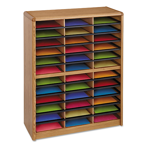 Safco Steel/Fiberboard Literature Sorter, 36 Compartments, 32.25 x 13.5 x 38, Oak (7121MO)