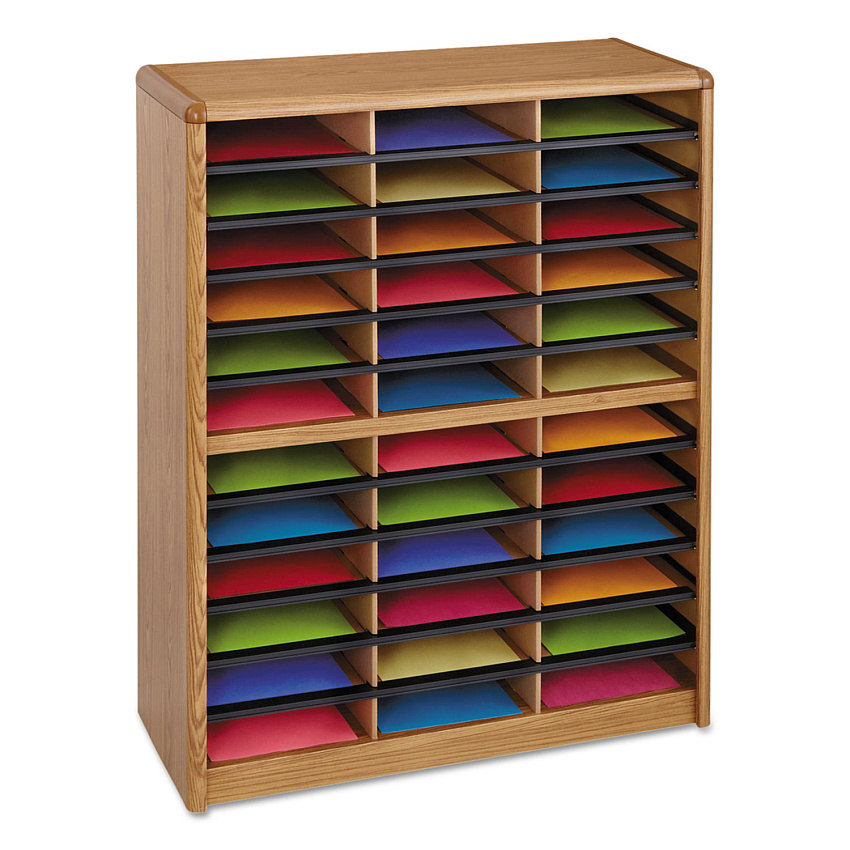 Safco Steel/Fiberboard Literature Sorter, 36 Compartments, 32.25 x 13.5 x 38, Oak (7121MO)