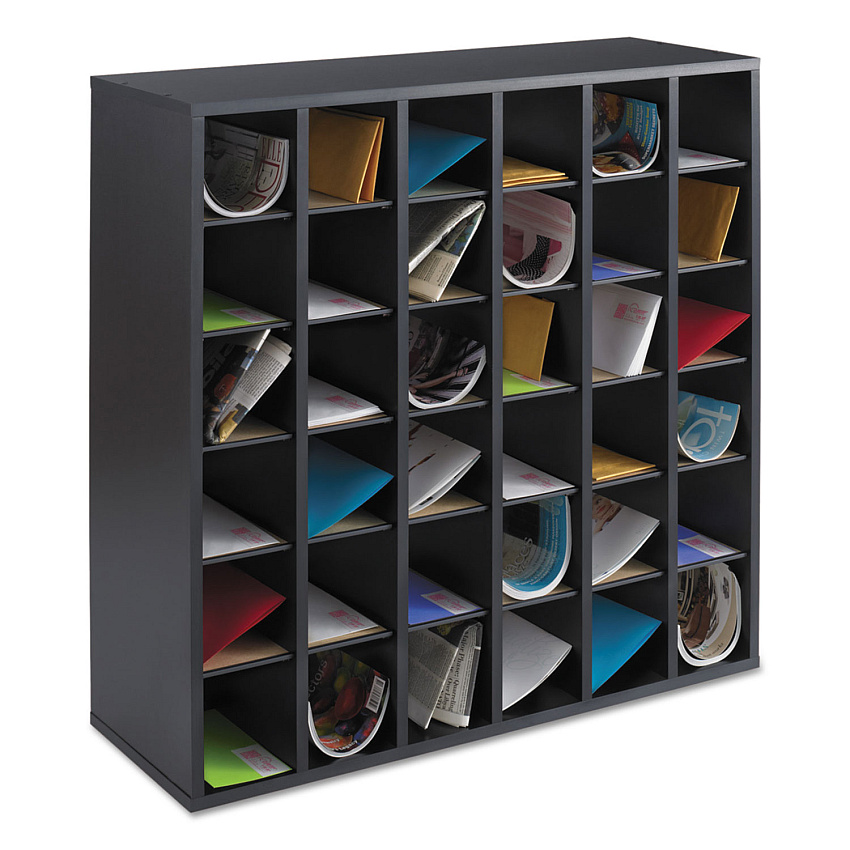 Safco Wood Mail Sorter with Adjustable Dividers, Stackable, 36 Compartments, 33.75 x 12 x 32.75, Black (7766BL)