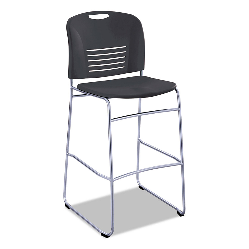 Safco Vy Sled Base Bistro Chair, Supports Up to 350 lb, 30.5" Seat Height, Black Seat, Black Back, Silver Base (4295BL)