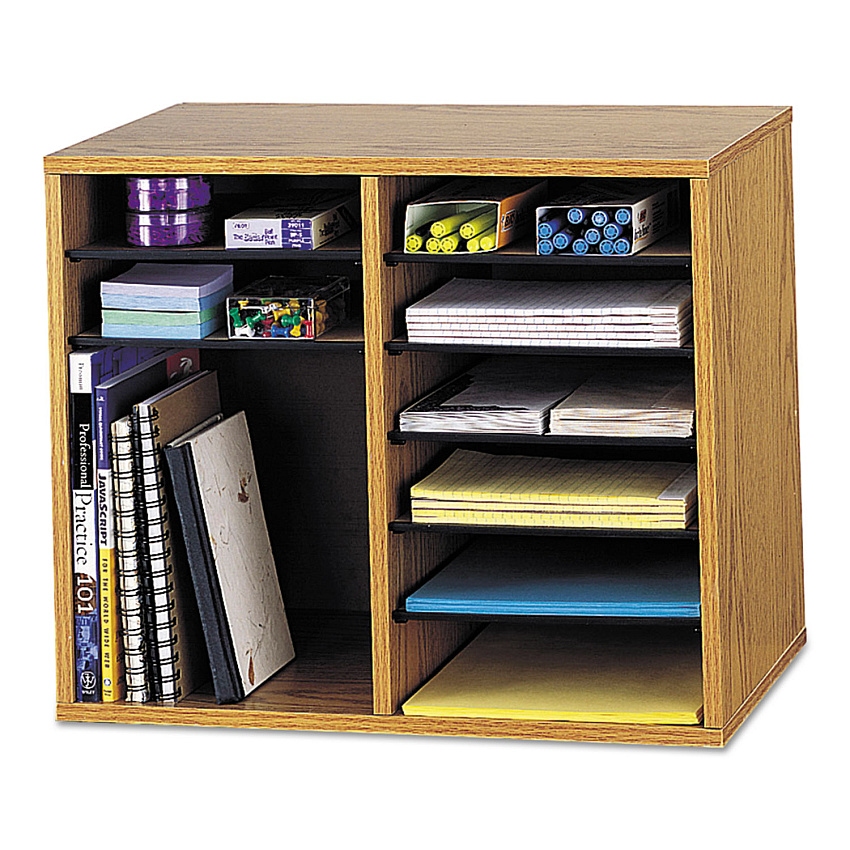 Safco Wood/Fiberboard Literature Sorter, 12 Compartments, 19.63 x 11.88 x 16.13, Oak (9420MO)