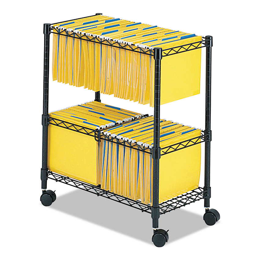 Safco Two-Tier Rolling File Cart, Metal, 3 Bins, 25.75" x 14" x 29.75", Black (5278BL)