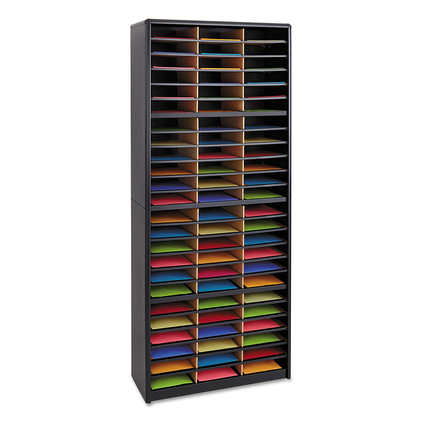 Safco Steel/Fiberboard Literature Sorter, 72 Sections, 32 1/4 x 13 1/2 x 75, Black (7131BL)