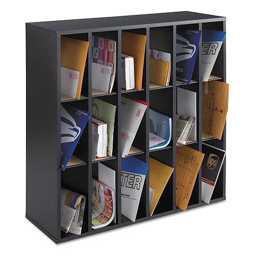 Safco Wood Mail Sorter with Adjustable Dividers, Stackable, 18 Compartments, 33.75 x 12 x 32.75, Black (7765BL)