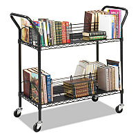Safco Wire Book Cart, Metal, 4 Shelves, 200 lb Capacity, 44
