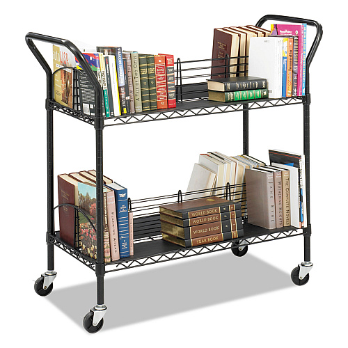 Safco Wire Book Cart, Metal, 4 Shelves, 200 lb Capacity, 44" x 18.75" x 40.25", Black (5333BL)