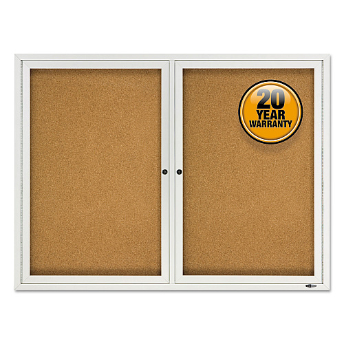Quartet Enclosed Cork Bulletin Board, Cork/Fiberboard, 48 x 36, Tan Surface, Silver Aluminum Frame (2124)